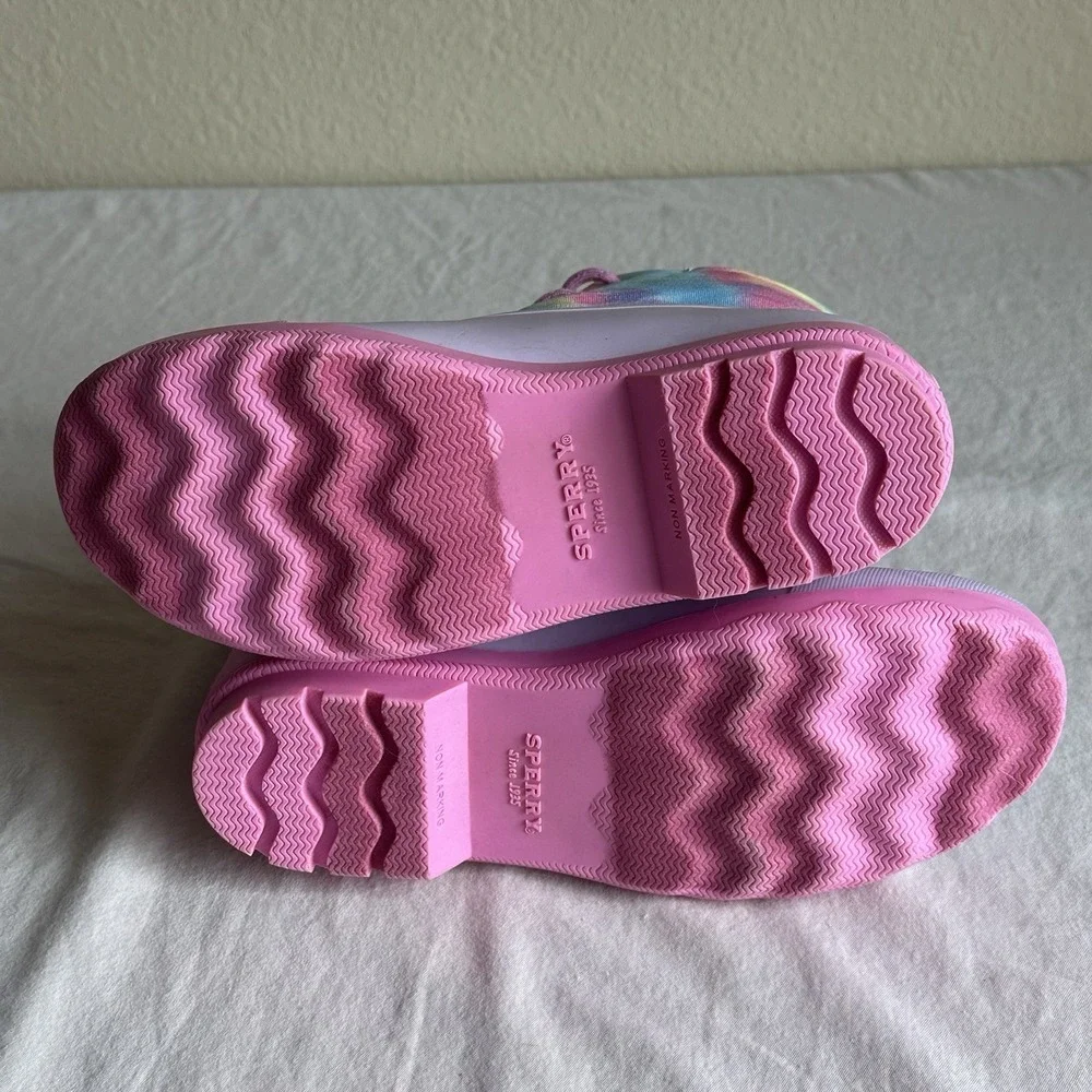 Sperry Port Boot Rain Weather Duck Boots Tie Dye Pastel Rainbow New In Box 5Y